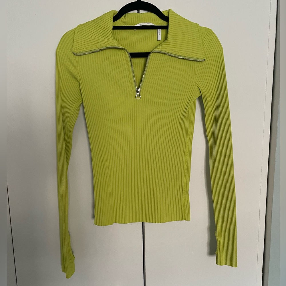 Helmut Lang Chartreuse Ribbed Long Sleeve Sweater XS